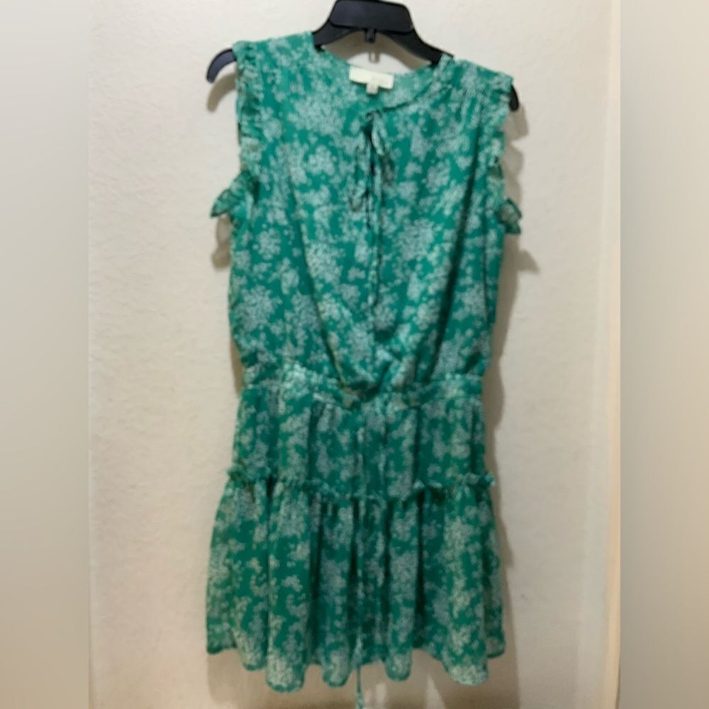 PINCH Anthropologie Ruffle Dress Green Smocked Waist Tiered Size Medium